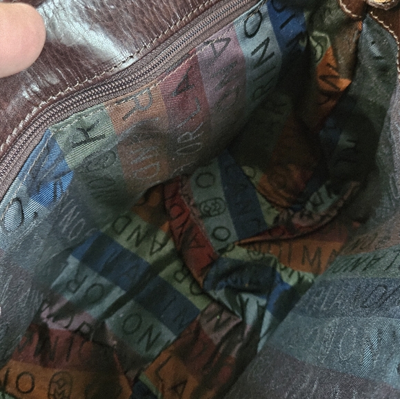 MARINO ORLANDI Embossed Logo Leather Saddle Bag